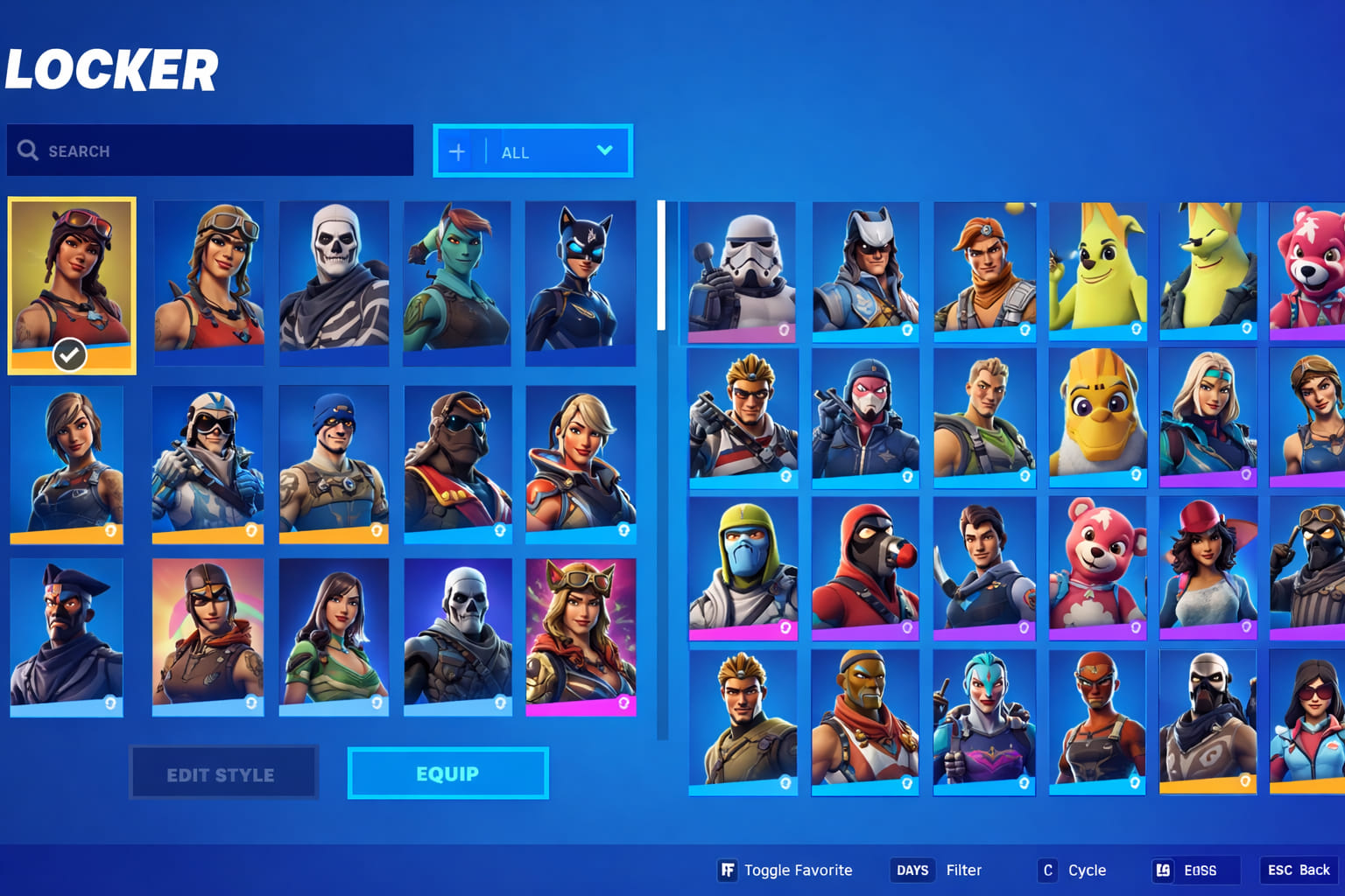 حساب فورت نايت يحتوي على عدد كبير من السكنات داخل Locker