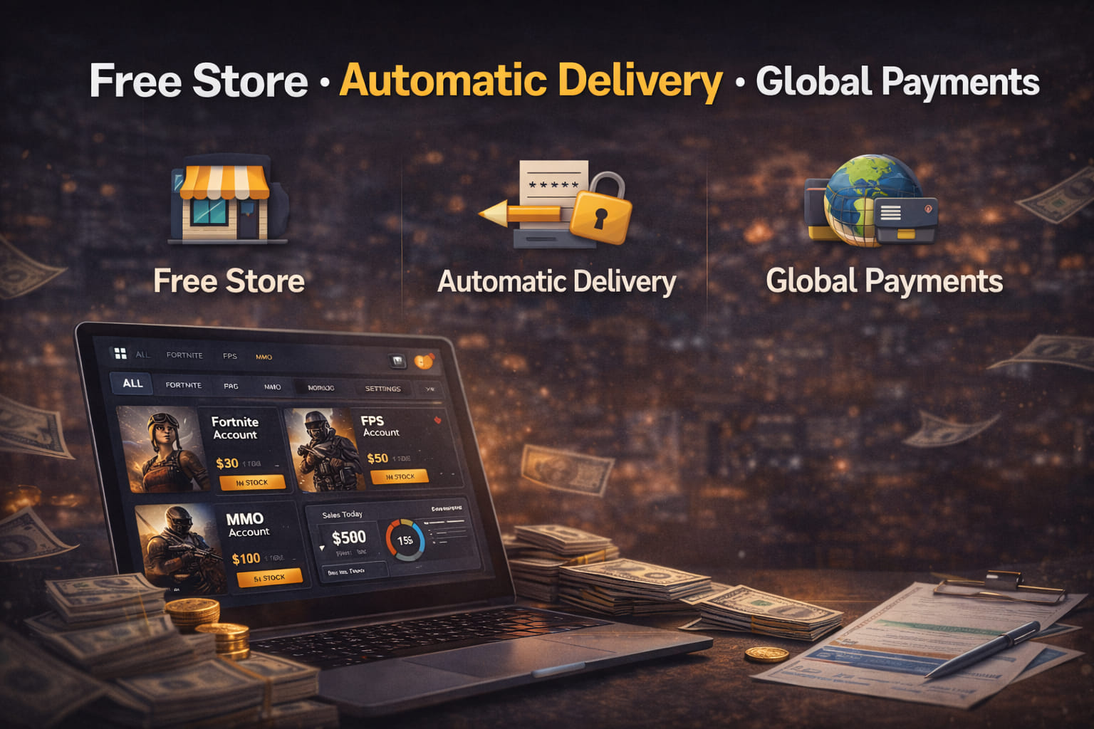 متجر مجاني مع تسليم تلقائي وخيارات دفع عالمية للتجار