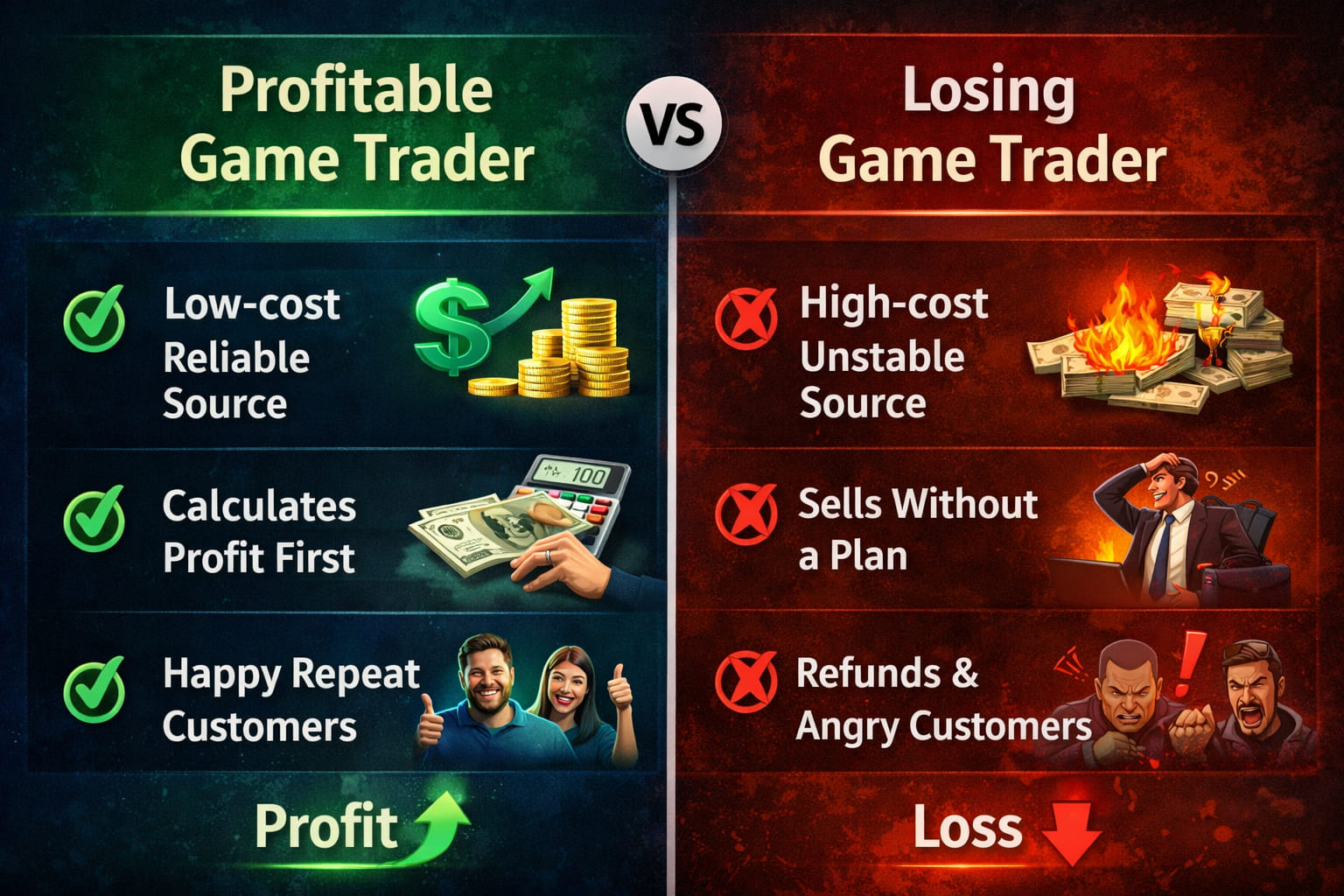 Profitable vs losing game trader source comparison
