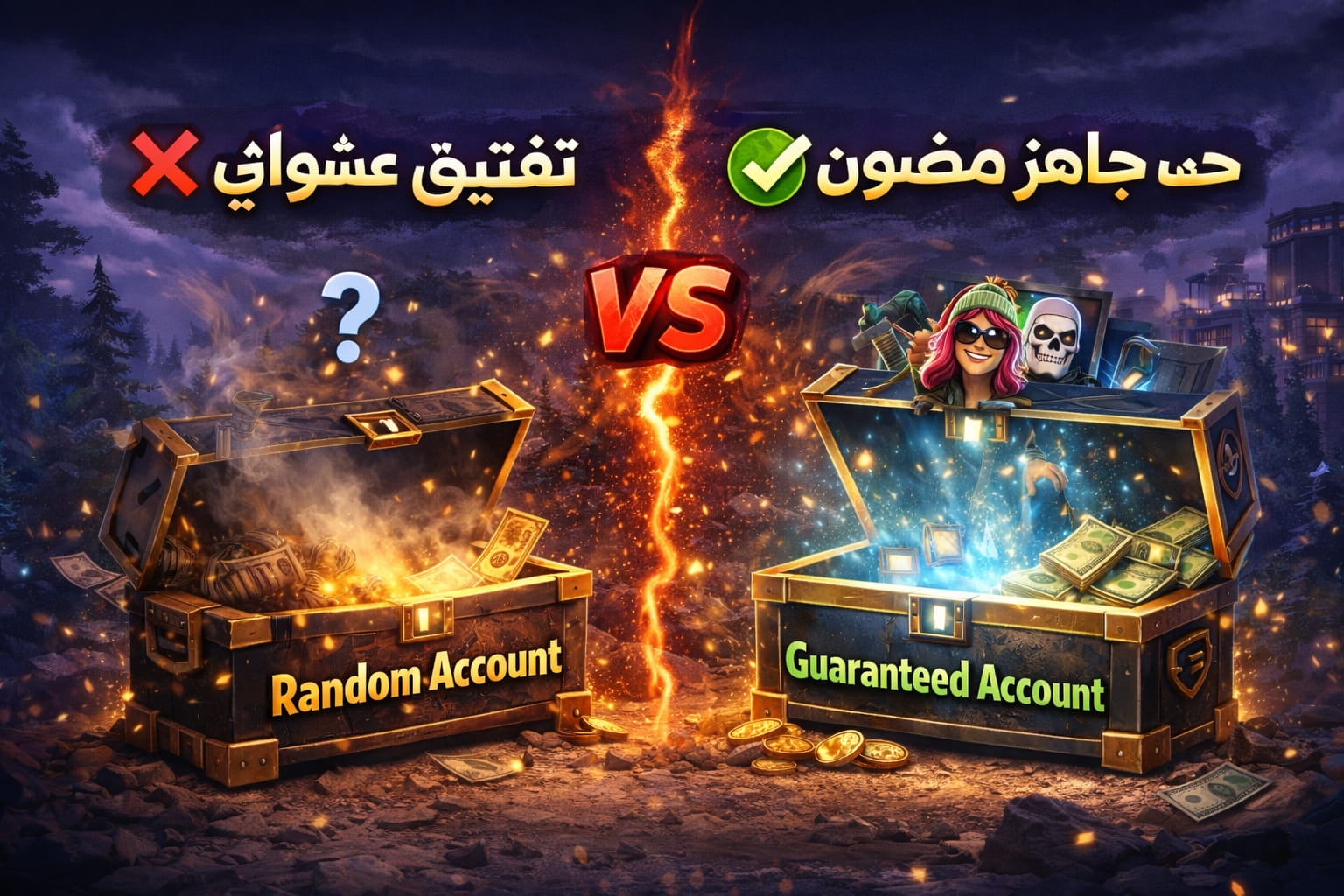 مقارنة بين الحسابات العشوائية والحسابات المضمونة في فورت نايت